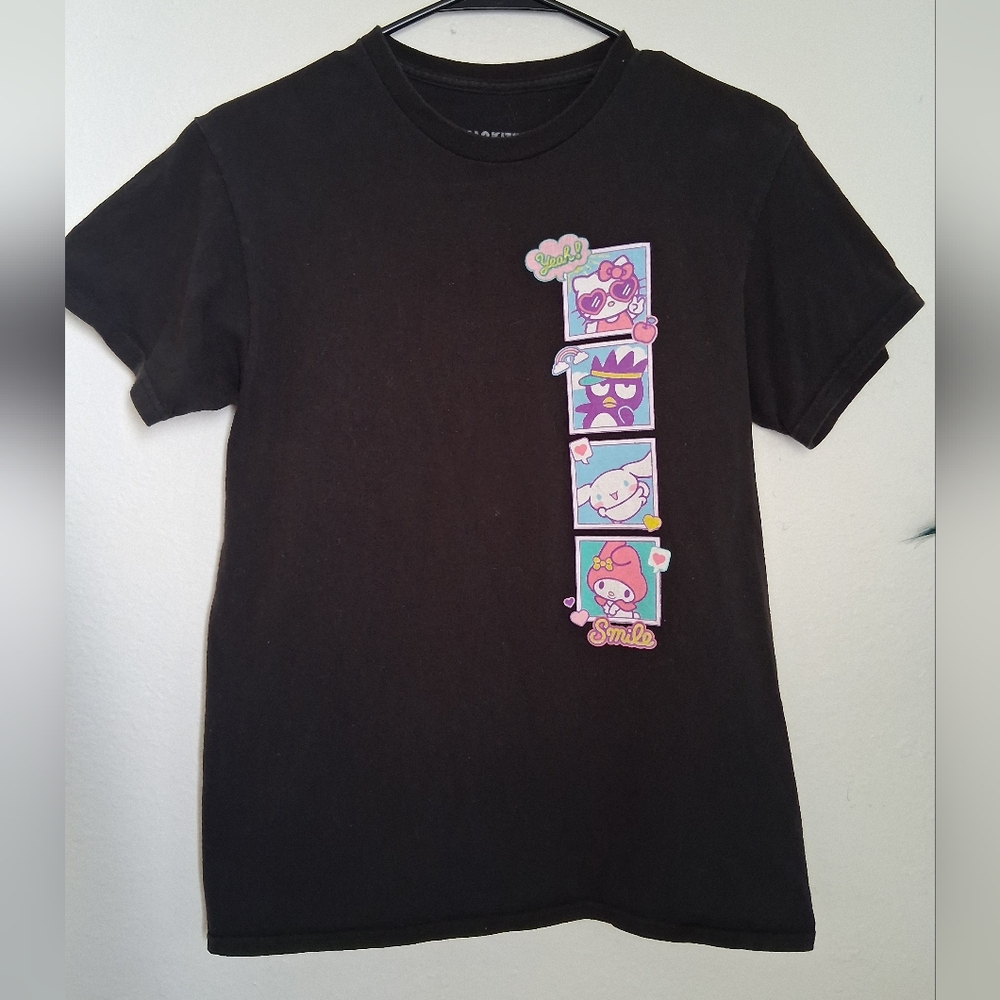 Sanrio Black Tee with Colorful Cartoon Design